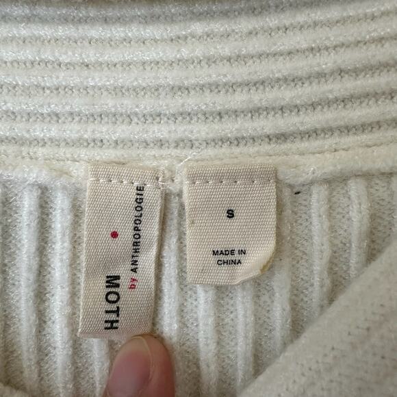 MOTH ANTHROPOLOGIE Sweater Ivory Off The Shoulder Pullover Ribbed Knit - Picture 6 of 9